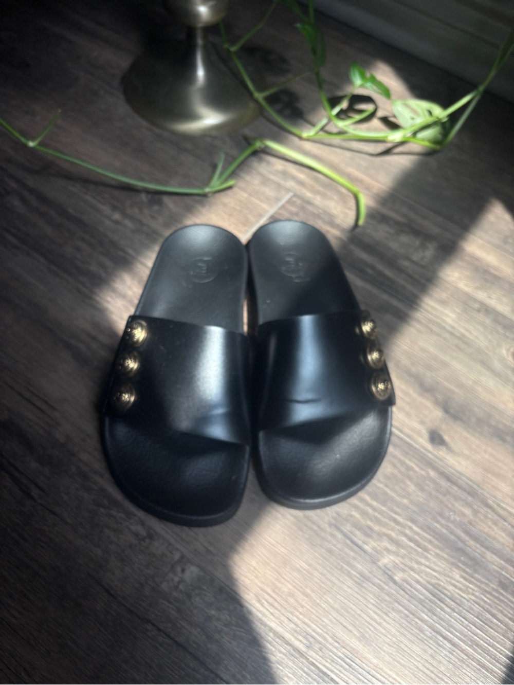Balmain Black Symi Slide Sandal with Gold Medallions - Picture 4 of 10